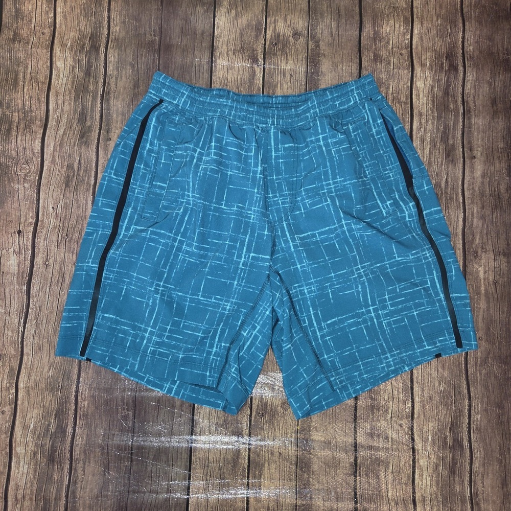 Lululemon Pace Breaker Lined Shorts Mens L Teal 9" Inseam Built in Boxer Briefs